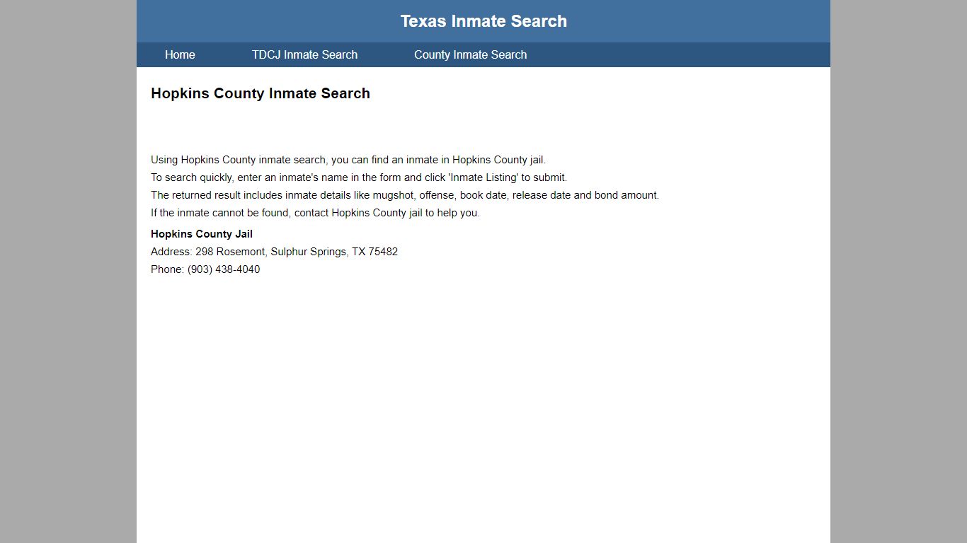 Hopkins County Jail Inmate Search