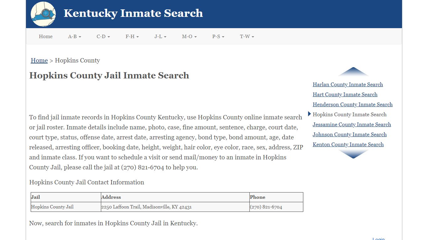 Hopkins County KY Jail Inmate Search